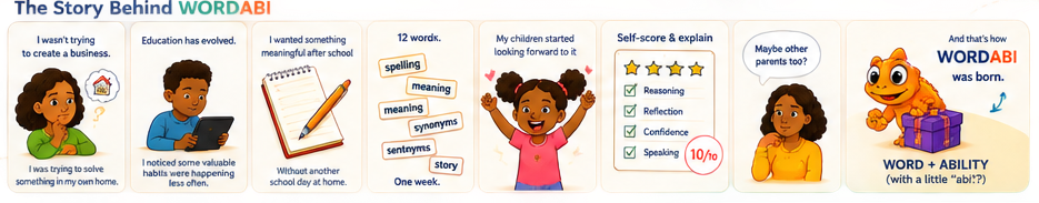 The story behind WORDABI, from noticing changing learning habits at home to creating a 12-word weekly routine and sharing it with other parents.